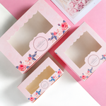Pink Bakery Boxes with Flowers and Window - Thecakeboxes