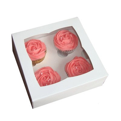 White Cupcake Boxes for 4 with Window - thecakeboxes