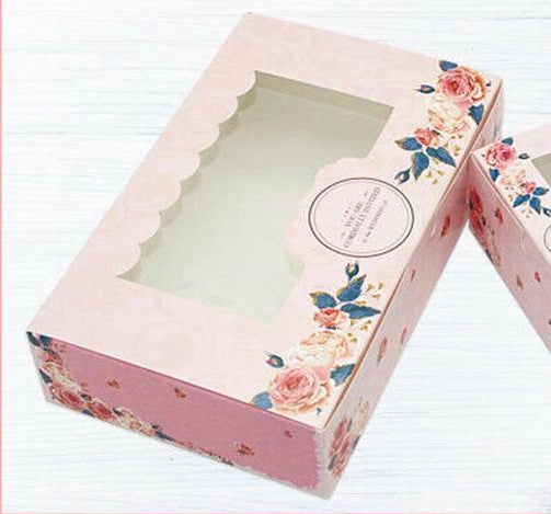 Pink Bakery Boxes with Flowers and Window - thecakeboxes