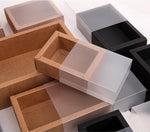 Kraft Paper Packing Box With Transparent PVC Window Black Delicate Drawer - thecakeboxes