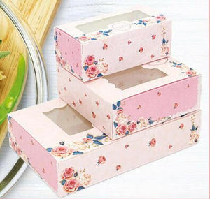 Pink Bakery Boxes with Flowers and Window - thecakeboxes