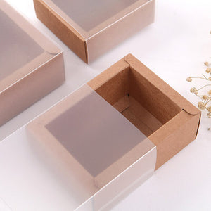 Kraft Paper Packing Box With Transparent PVC Window Black Delicate Drawer - cake boxes, cupcake boxes, thecakeboxes