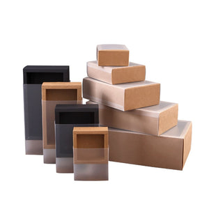 Kraft Paper Packing Box With Transparent PVC Window Black Delicate Drawer - cake boxes, cupcake boxes, thecakeboxes