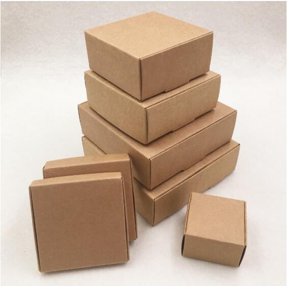 50pcs Multi Size Cute Square Kraft Packaging Box Wedding Party Favor Supplies Handmade Soap Chocolate Candy Storage Carton - thecakeboxes